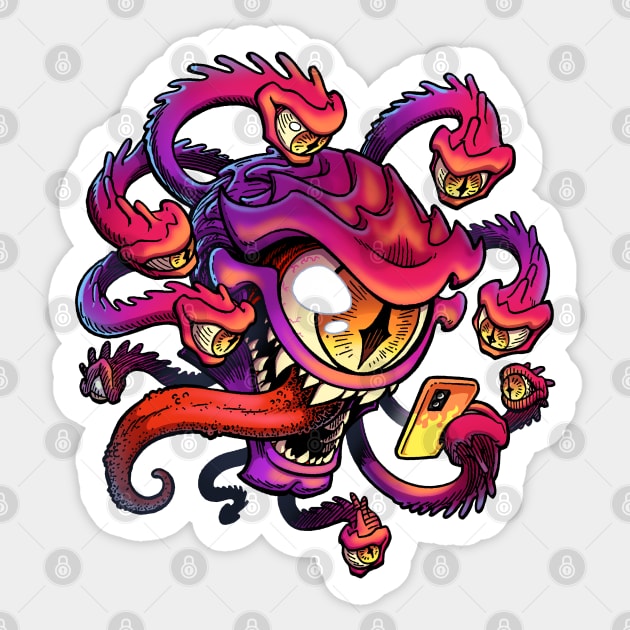 Beholder on the Phone Sticker by ChrisWhartonArt